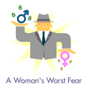 A woman's worst fear - the image of men holding women down