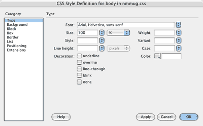 Styles for the body element