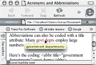 screenshot showing appearance of acronym element in web page